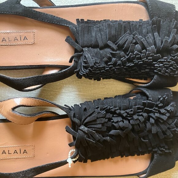Alaia Paris Suede Flat Sandals with Fringe Top Made in Italy Size 39 1/2 - Picture 3 of 9